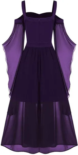 Vista 5 de SHOPESSA Disfraz medieval para mujer, con corsé, ropa gótica, hombros descubiertos, vestido de corsé steampunk, manga mariposa, vestido largo, marino