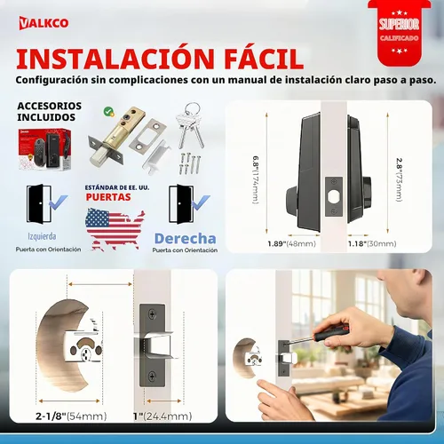 Vista 9 de VALKCO Cerradura de puerta inteligente V5O5BF, cerradura de puerta de entrada sin llave con teclado y control de aplicación Bluetooth, cerrojo