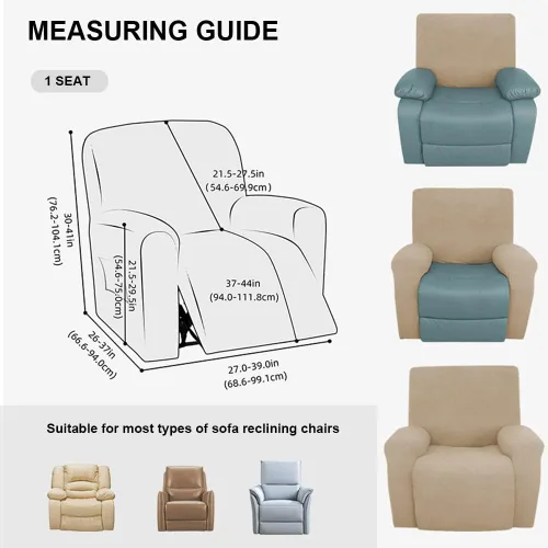 Vista 5 de vctops 4 fundas para sillas reclinables con textura de sirsaca a cuadros, suaves y elásticas, protector de muebles antideslizante con parte inferior