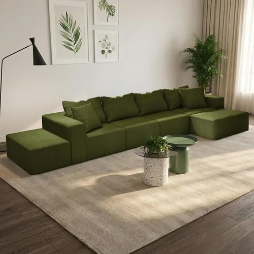Vista 14 de Sofá modular en forma de L de 170 pulgadas, sofá de chenilla Cloud con 6 almohadas, sofá personalizable sin montaje para sala de estar y dormitorio