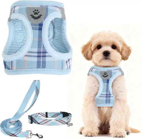 Vista 103 de PUPTECK - Arnés, collar y correa ajustables, sin tirones, para perros pequeños y medianos, cachorros y gatos, pechera reflectante acolchada de malla