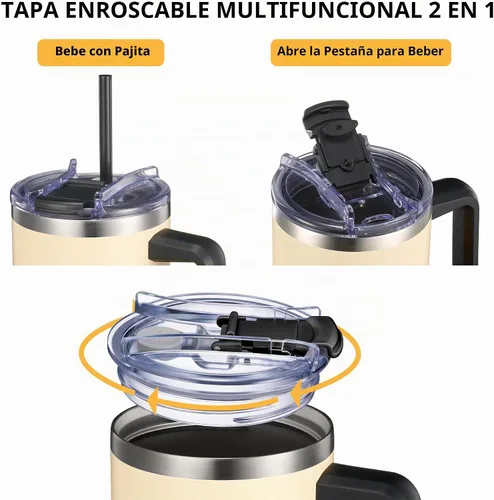 Vista 2 de THILY Vaso de 40 onzas de acero inoxidable con asa - Taza de viaje con aislamiento al vacío, tapa a prueba de salpicaduras y a prueba de fugas, 2