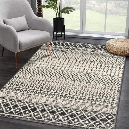 Vista 49 de Alfombra marroquí de área de 2x3 pies, color negro desgastado, alfombra de entrada antideslizante pequeña, suave, de pelo bajo, lavable, tapete
