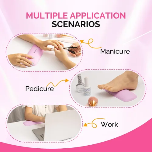 Vista 5 de MelodySusie Reposabrazos para uñas, cojín de cuero sintético suave, reposamanos portátil para arte de uñas de gel acrílico, fácil de limpiar