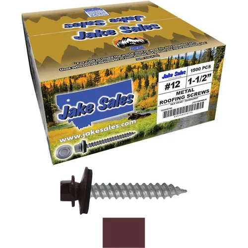 Vista 91 de 12 tornillos para techos de metal gris ABC de 1-1/2 pulgadas, cabezal de arandela hexagonal, arranque automático/roscado, arandela EPDM. 1 bolsa