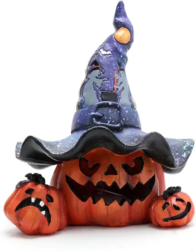 Vista 3 de Hodao Decoraciones de calabaza de Halloween con luz, sombrero de bruja hecho a mano, adornos de calabaza para decoración de Halloween, decoración