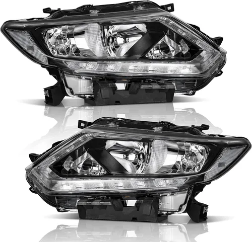 Vista 9 de WEELMOTO Conjunto de faros delanteros para Nissan Rogue/14-15 Rogue Select Lente 3-Clear I Carcasa Negra I Reflector Ámbar