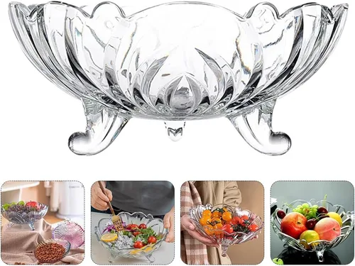 Vista 8 de Cabilock Trípode de cristal para fruta, cuenco de cristal para decoración de alimentos, plato de caramelo de cristal, cuenco de pasta, bandeja