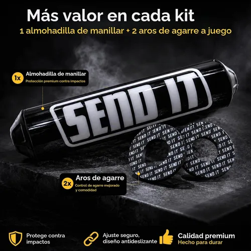 Vista 2 de SEND IT Almohadilla de Manillar con FREE GRIP DONUTS - Ajuste Universal para Motos de Cross y ATVs Barra Transversal (NEGRO, Redondo)