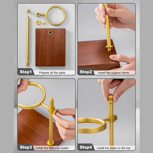 Vista 4 de Soporte para café – Soporte de madera ajustable para verter sobre la estación de café, compatible con hervidor de café y filtro, base multifuncional