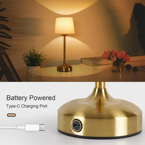 Vista 5 de YAYZA! Lámpara de mesa inalámbrica de altura ajustable, pantalla de tela, 7500 mAh, recargable, LED, inalámbrico, táctil, luz nocturna, atenuación