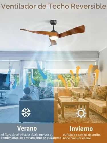 Vista 3 de Sofucor Ventiladores de techo inteligentes de 52 pulgadas con luz moderna de madera maciza para exteriores, ventilador de techo de 3 aspas con luz