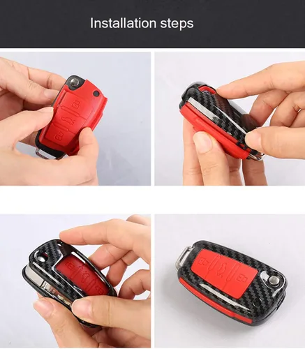Vista 7 de ontto Funda para llavero Audi con textura de fibra de carbono, Negro