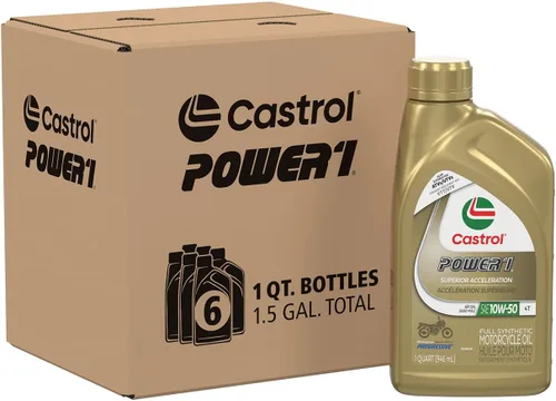 Vista 7 de Castrol Power1 4T 5W-40 Aceite de motocicleta completamente sintético, 1 cuarto de galón, paquete de 6