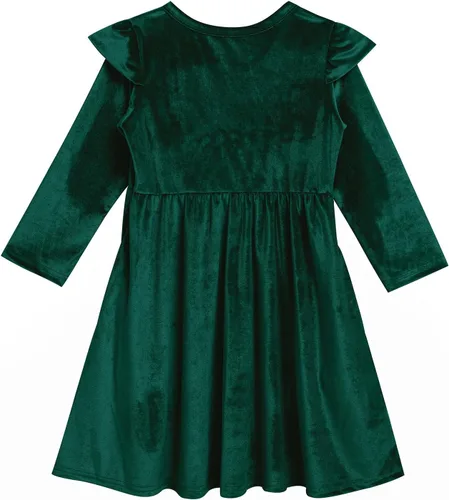 Vista 4 de Mommy and Me Vestido de Volantes de Manga Larga Casual Fiesta de Navidad Vestido de Terciopelo Madre Hija de la Familia a juego Vestido de Ropa