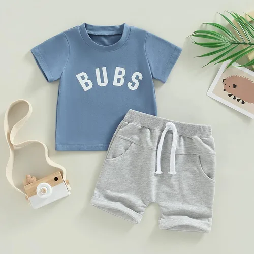 Vista 72 de Conjunto de ropa casual de manga corta con botones y pantalones cortos de lino para bebés y niños pequeños