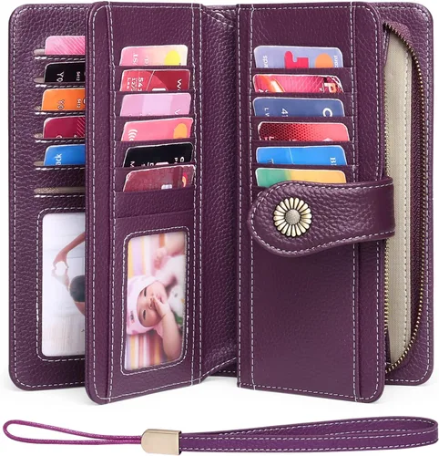 Vista 2 de FALAN MULE Cartera de cuero genuino RFID bloqueo gran capacidad Trifold señoras cartera.