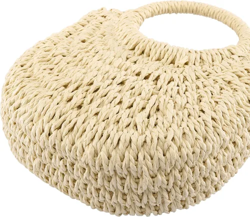 Vista 7 de CHIC DIARY Bolso pequeño de paja de playa de verano para mujer, bolso cruzado con asa superior, bolso de hombro mini bolso de mano de ratán tejido a