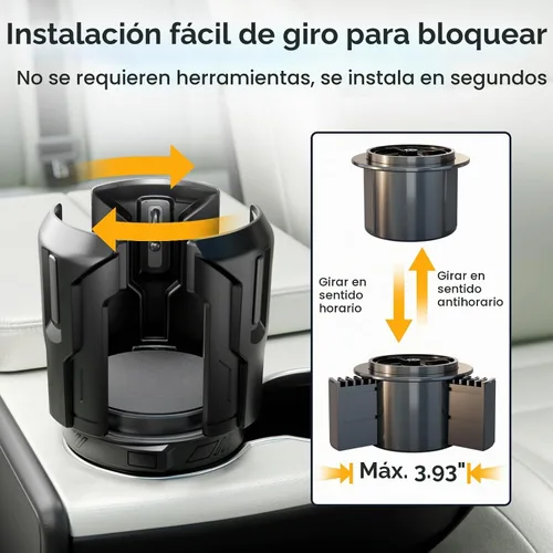 Vista 6 de Expansor de portavasos de coche: abierto con un botón, universal, soporte ajustable (diámetro de 2.6 a 4.8 pulgadas), expansor de portavasos