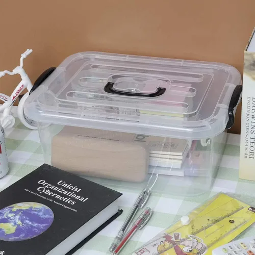 Vista 6 de Caja de almacenamiento de plástico transparente de 8 L con asa, paquete de 2