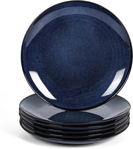 Vista 21 de vicrays Juego de Platos de Cena de Cerámica, 10.5 Pulgadas, Juego de 6, Redondos, Apto para Microondas, Horno, Lavavajillas, Porcelana Acanalada
