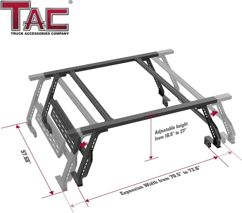 Vista 4 de TAC - Estante ajustable para caja de camioneta de 5 a 6 pies de longitud, se adapta a