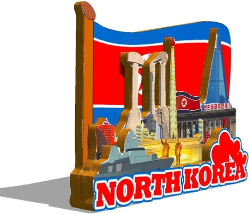 Vista 2 de Imán de Corea del Norte de Corea del Norte para nevera Monumentos de madera 3D Monumentos coleccionables de viaje Decoración hecha a mano -632