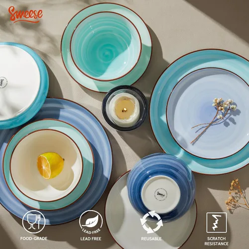 Vista 4 de Sweese - Juegos de platos y tazones, juego de vajilla de 18 piezas, vajilla redonda de porcelana para 6, juego de platos resistentes a los arañazos