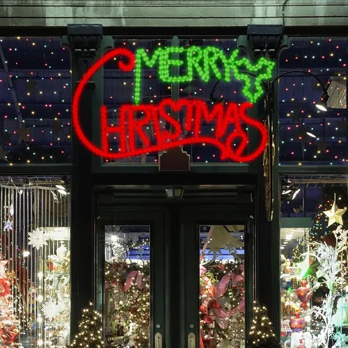 Vista 5 de LAMPHOME 630 LED grandes de 49 x 26 pulgadas, con motivo de neón de Feliz Navidad, superbrillante, verde y rojo, decoración de Navidad al aire libre