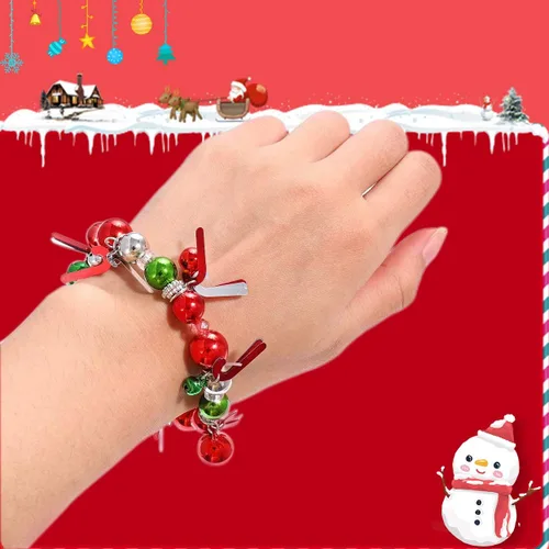 Vista 2 de 3pcs Christmas Jingle Bell Bracelets Xmas Multi Color Beaded Charm Stretch Bracelet Christmas Holiday Party Favors for Women Jewelry Gift