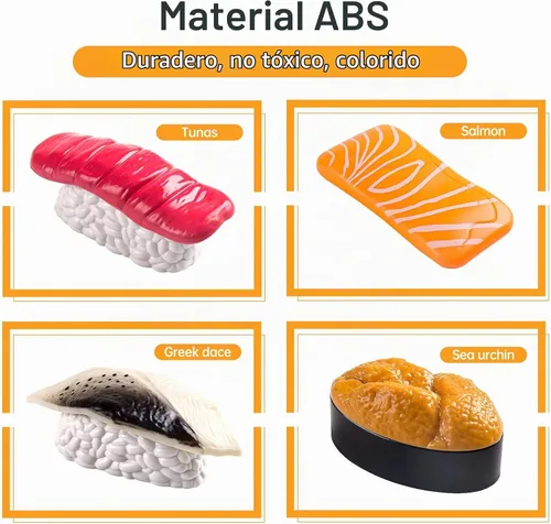 Vista 3 de Funpynani - Juego de comida de simulación para cortar sushi, 34 piezas, juguetes de alimentos de simulación con luz LED que cambia