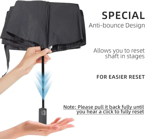 Vista 2 de ESUFEIR Paraguas pequeño de viaje para el sol y la lluvia, plegable, compacto, automático, protección UV, resistente al viento, mochila, coche