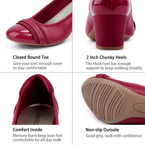 Vista 4 de JENN ARDOR Zapatos de tacón grueso para mujer, puntera cerrada, tacón medio alto, zapatos de tacón de bloque de 2 pulgadas, cómodos zapatos