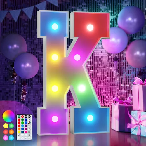 Vista 47 de Imprsv Letras coloridas de marquesina de 3 pies y letras grandes iluminadas RGB con control remoto, decoraciones de fiesta de cumpleaños Carta