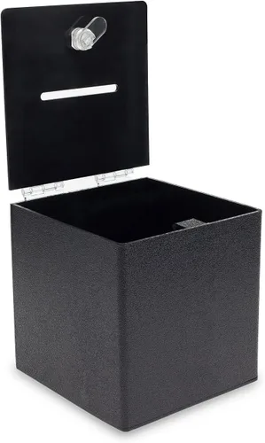 Vista 2 de Caja de donación de cubo negro con cesta de registro de sugerencias de leva (6 pulgadas)