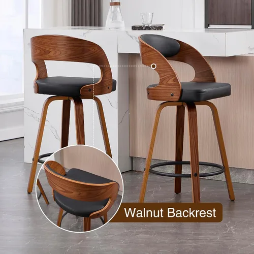 Vista 5 de VipDesk Taburetes de bar giratorios, Taburetes de bar de altura de mostrador de nogal con respaldo y brazos, Taburetes de bar tapizados modernos