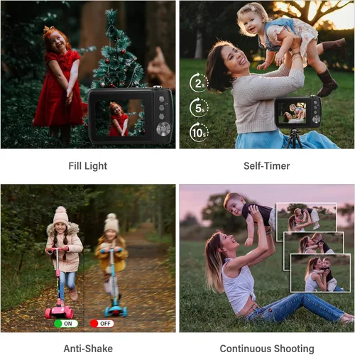 Vista 4 de Cámara digital, cámaras para niños para 50MP FHD 1080P, cámara digital de apuntar y disparar con zoom 16X antivibración, cámaras pequeñas compactas