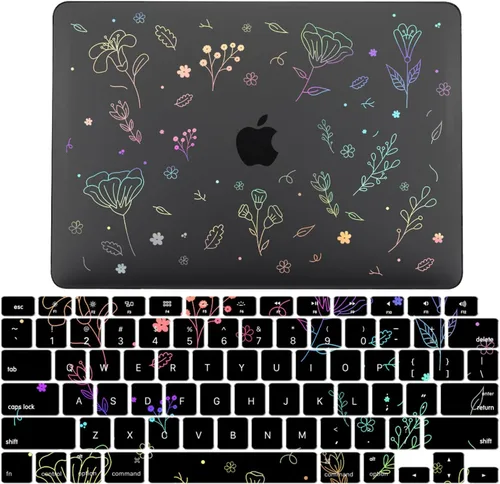Vista 18 de IVY Funda para MacBook Old Air 13 2010-2017 Modelo A1369 A1466 Carcasa rígida para portátil [Flash Negro Transparente] [Cubierta de teclado] - LT11