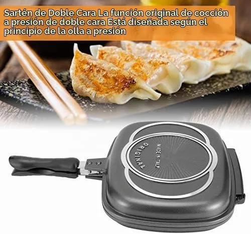 Vista 4 de CHICIRIS Sartén de doble cara, sartén de aluminio para cocina, parrilla doble multiusos para tortilla de huevo, sándwich, carne, barbacoa, panini
