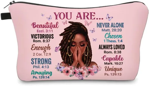 Vista 9 de Bolsa de maquillaje afroamericana para monedero, bolsas de cosméticos negras afro para mujer, regalo inspirador, pequeña bolsa de cosméticos
