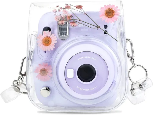 Vista 9 de Mini11 - Funda transparente para Instax Mini 11/9/8/8+/40 Cámara instantánea con flores secas de PVC con correa ajustable