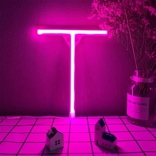 Vista 25 de Letras de neón rosadas, letreros LED que funcionan con pilas, luces LED del alfabeto, letrero de marquesina, letras decorativas de marquesina, luces