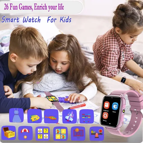 Vista 6 de Reloj inteligente para niños, reloj inteligente para niñas y niños con 26 juegos, grabadora de video y reproductor, calendario podómetro, linterna