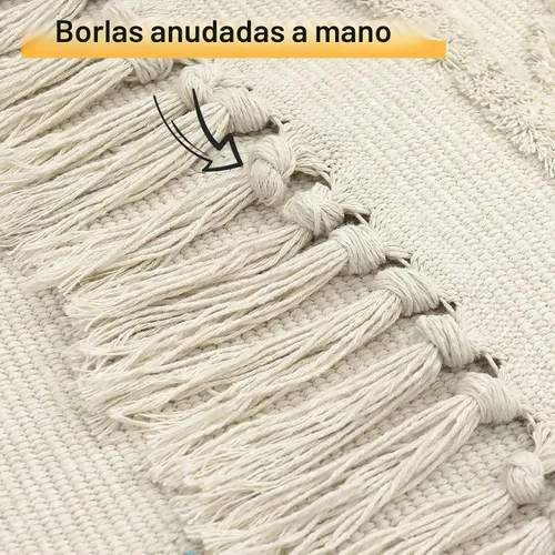 Vista 3 de Uphome - Alfombras de baño boho de 2 x 3 pies, color beige, con protección contra el mal de ojo, tul con borlas, suave, lavable a máquina