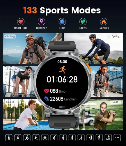 Vista 6 de LIGE Reloj inteligente con marca/respuesta de llamada, pantalla HD de 1.85 pulgadas, relojes inteligentes con batería de 730 mAh, linterna, 120