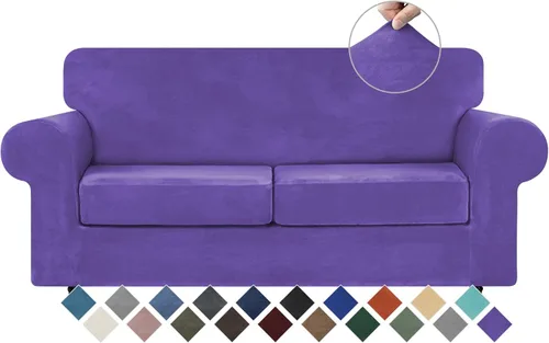 Vista 18 de WEERRW 4 Piezas Fundas de Terciopelo de Alta Elasticidad para Sofá de 3 Cojines Fundas de Sofá, Protector de Muebles Lavable con Parte Inferior