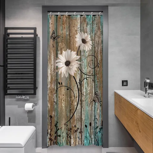 Vista 3 de RosieLily Cortina de ducha pequeña, 36 x 72 pulgadas, juego de cortinas de ducha rústicas, cortinas de ducha estilo granja americana para baño