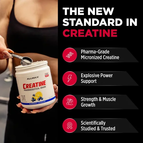 Vista 4 de ALLMAX Nutrition - Monohidrato de creatina en polvo, limonada de arándanos, suplemento micronizado puro de malla 200, sin azúcar y sin tintes