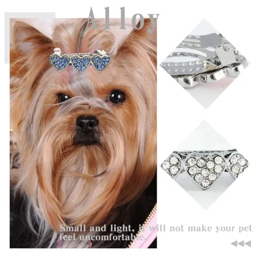 Vista 6 de balacoo 3 pinzas para el pelo con diamantes de imitación para perros, accesorios para perros con forma de corazón, pinzas para el cabello