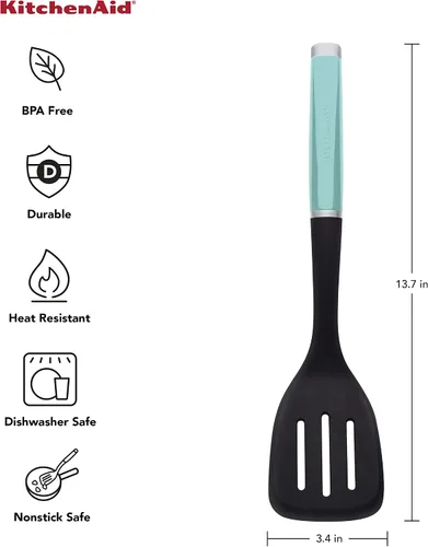 Vista 3 de KitchenAid Espátula Ranurada Clásica de Nylon, 13.66 Pulgadas, Aqua Sky